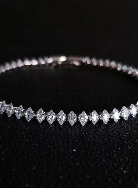 New Marquise Oval Square Cut Silver Color on Hand Tennis Bra