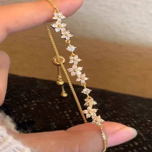 Zinc Alloy Bracelet Sparkling Zircon Flower Bracelet Handmad