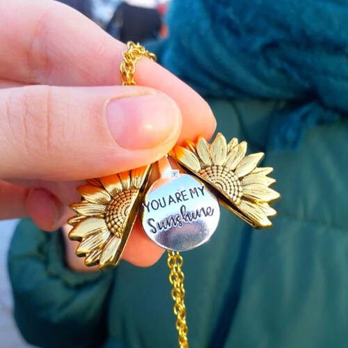 You are my sunshine open locket sunflower necklace boho jewe