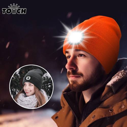 USB Luminous Knitted Wool Hat LED Beanie Torch Hat For Autum