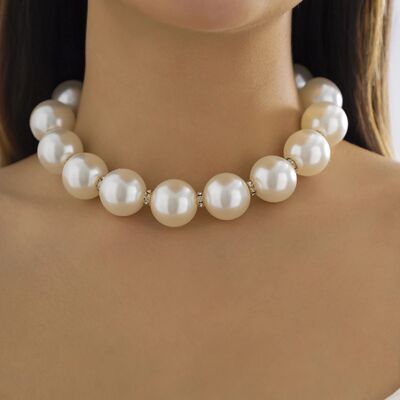 IngeSight.Z Luxury Large Pearls Rhinestone Ball Choker Neckl