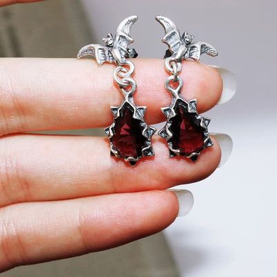 Retro Gothic Night Bat Zircon Earrings Personality Male and