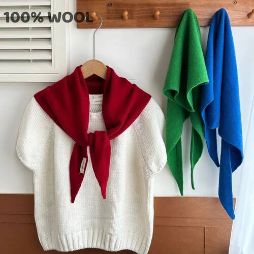 100% Wool Winter Scarf For Women Warm Triangle Knit Scarves