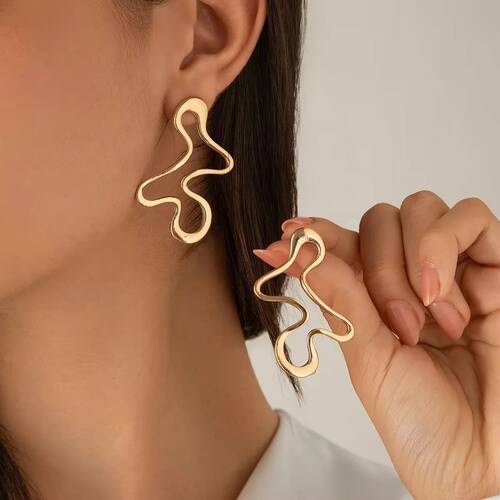 Minimalist Irregular Hollow Geometry Metal Stud Earrings Pun