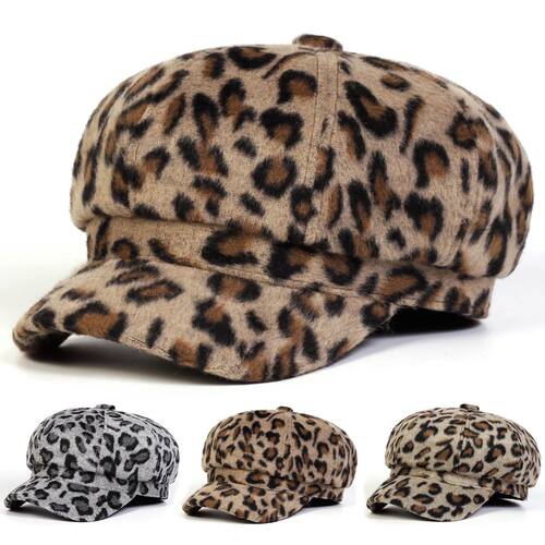 Unisex Plush Leopard Print Personality Newsboy Hat Spring Au