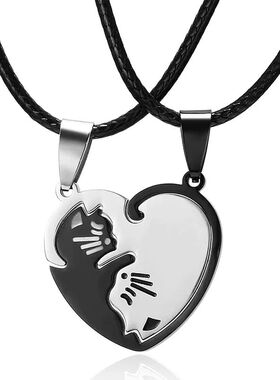Stainless Steel Love Heart Round Yin Yang Cat Pendant Neckla