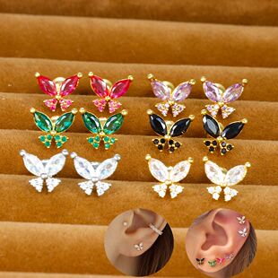 Butterfly Zirconia Colorful For Stud Earrings Small Fashion