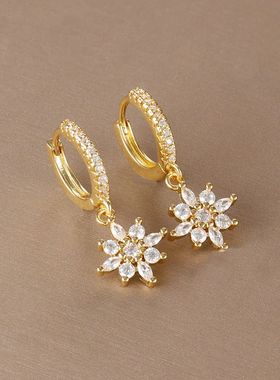 Stainless Steel Star Dangle Earrings For Women Sparkling Zir