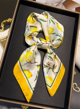 Silk Imitation Print Hair Scarf Women Floral Kerchief Neck T