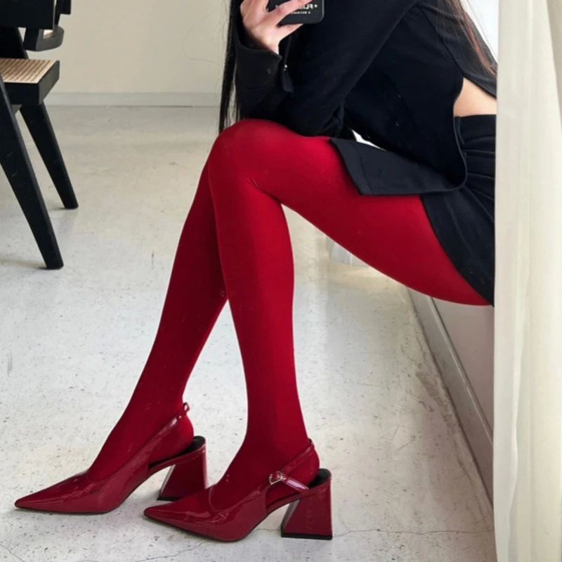 TARUXY Red Tights Women Winter See Through  Slim Lingerie Wo