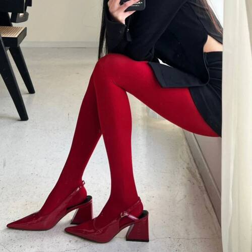 TARUXY Red Tights Women Winter See Through  Slim Lingerie Wo