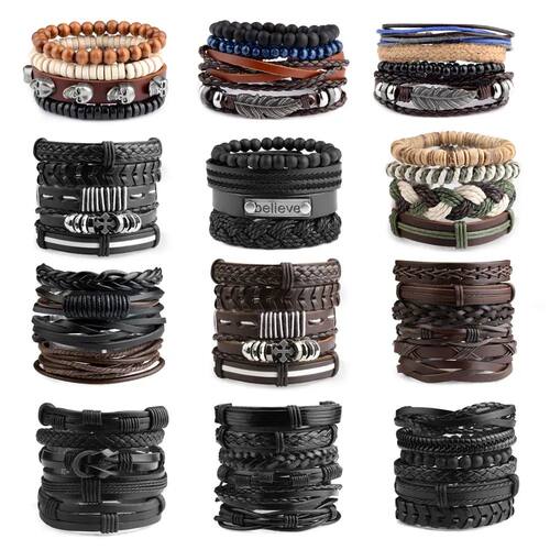 Viking Gothic Leather Bracelet Multilayer Vinatge Men Bracel