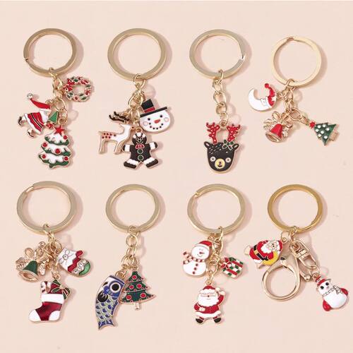Cute Enamel Christmas Keychain Elk Santa Claus Keyring Penda