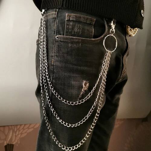 1/2/3 Layer Long Metal Belt Chain Rock Punk Hook Trousers Pa