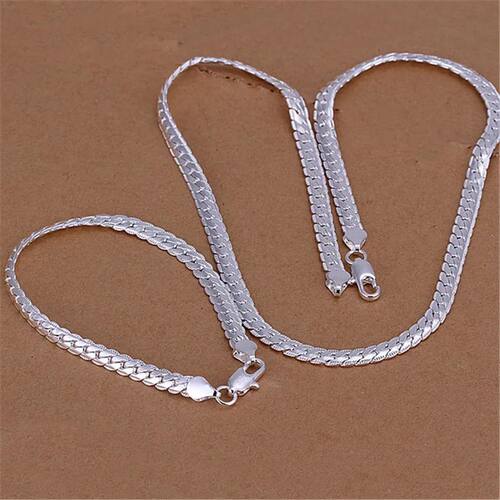 Hot trend fine 5MM Flat Chain 925 sterling Silver Bracelets