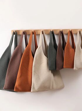 Lady Knitting Woolen Tote Bag Women Crochet Open Shopper Top