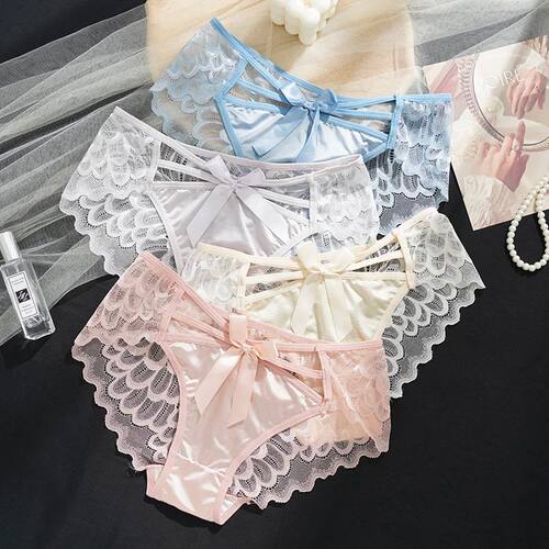 1/2pcs Women Lace Panties Butterfly Bow Decoration Low Waist