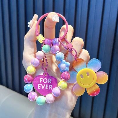 Style Sweet Flower Keyrings Colorful Beaded Cha Keycha Acryl