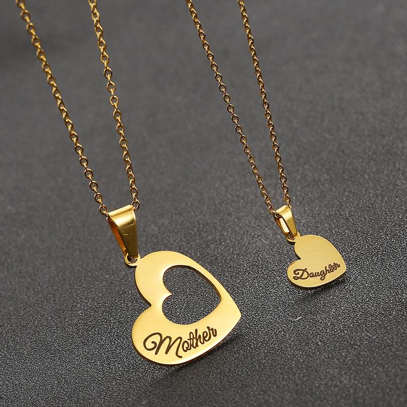 2PCS Gift for Mom Hollow Love Pendant Necklace Family Stainl