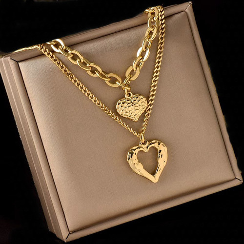 316L Stainless Steel Small Uneven Folds 2 Love Necklace High