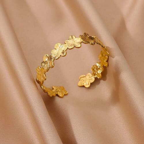 Flower Cuff Bracelet Bangle for Women Gold Color Flora Stain