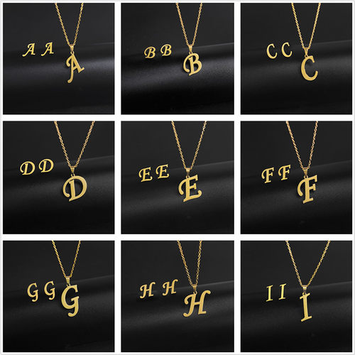 A-Z Stainless Steel charm Initial Necklace And Stud Earrings