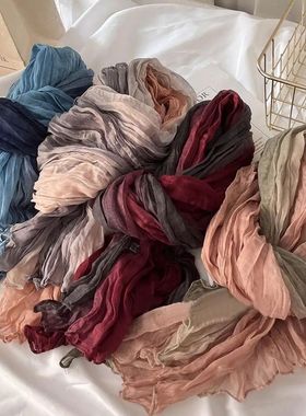 180x90cm Scarf Cotton Hemp Gradient Blue Autumn Winter Versa