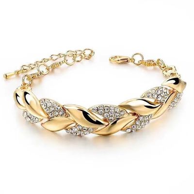 Love Braided Leaf Bracelet Charm Crystal Wedding Bracelets F