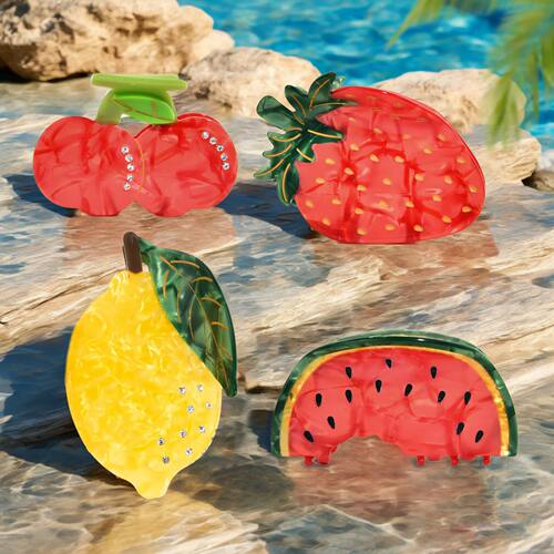 NC New Rhinestone Summer Fruit Lemon Acetate Claw Clip Light