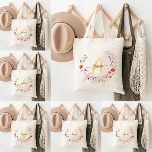 Name Tote Shopper Font Canvas Gold Floral Personalized Bag