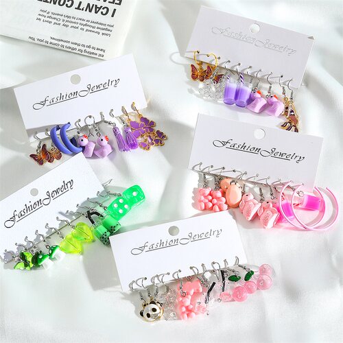 Colorful Acrylic Drop Earrings Set For Women Cute Animal But