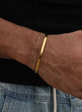 4mm Men Stainless Steel Cuff Bracelet Gold Color Snake Bone