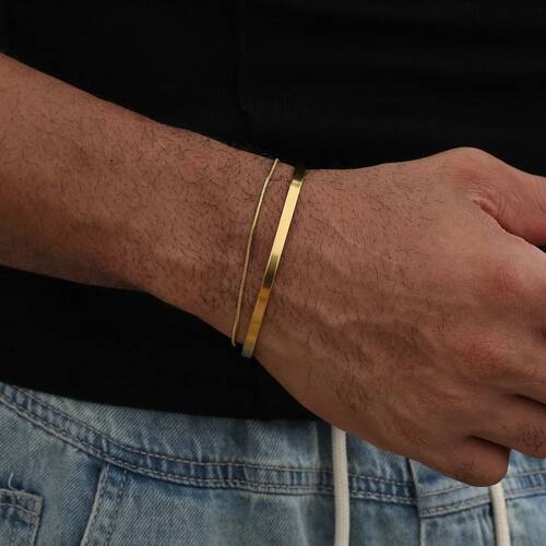 4mm Men Stainless Steel Cuff Bracelet Gold Color Snake Bone