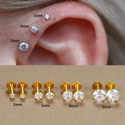 2PC Labret Tragus Stud Earrings 16G Surgical Stainless Steel