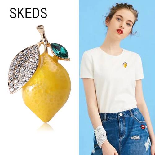 SKEDS Cute Yellow Lemon Crystal Enamel Brooches For Women Ki