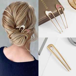 Metal Hair Pin Stick French Style U Shape Hair Clips Enamel