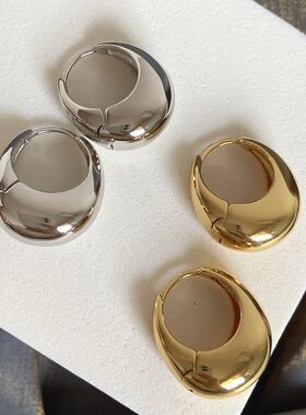 Stainless Steel Smooth Metal Chunky Hoop Earrings For Women