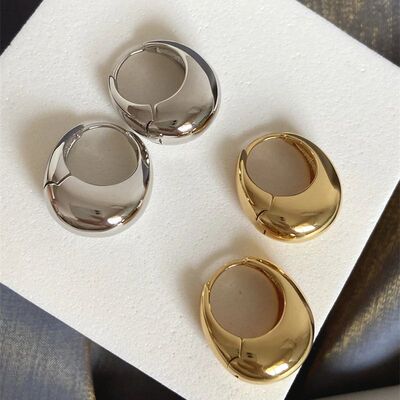 Stainless Steel Smooth Metal Chunky Hoop Earrings For Women