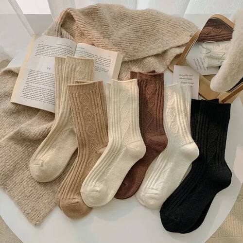 New Cashmere Wool Socks Women's Winter Thicken Warm Black Wh