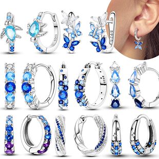 Silver Sterling 925 Earrin Zirconium Butterfly Blue Original