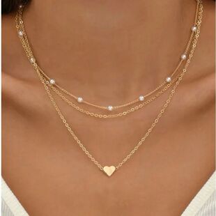 FTCY 3pcs Women's Pearl Necklace Set 14K GoldLove Heart Pend