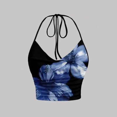 Tie-dye Print Halter Top for WomenClothes Sexy Backless Drap