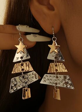 Vintage Metal Christmas Tree Long Drop Earrings forWomen Gir