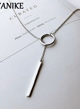Vintage Silver Color Jewelry Circle Strip Long Chain Pendant