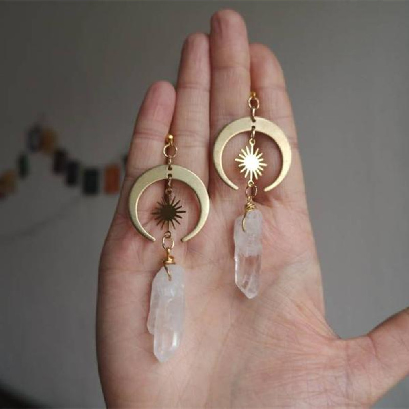 New Hippie Tribal Sun Crescent Earrings Brass Color Witchy J 饰品/流行首饰/时尚饰品新 项链 原图主图