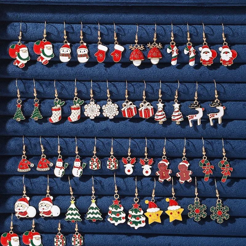 25Pairs/5Pairs Christmas Series Earrings Cartoon Santa Claus