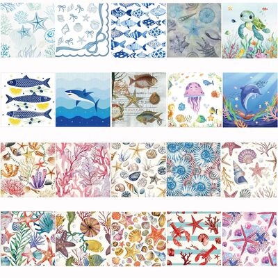 Coral Marine Print Decorative Napk Underwater Fish Jellyfish
