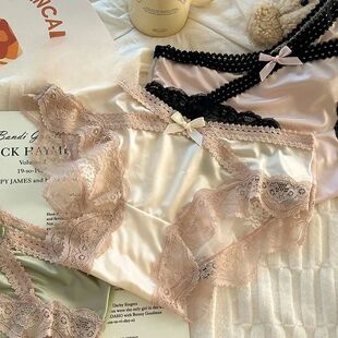 Satin Panelled Lace Briefs Sexy Women's Underwear Low-rise P