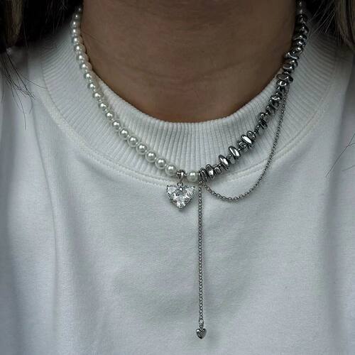 New Irregular Choker Vintage Tassels Zircon Heart Pendant Ne