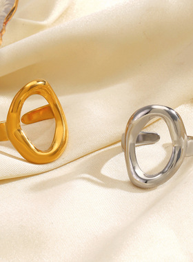 Popular Stainless Steel Simple Wind Irregular Shaped Oval Ri